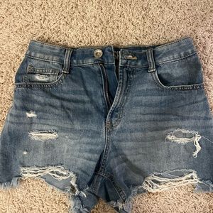 Distressed jean shorts